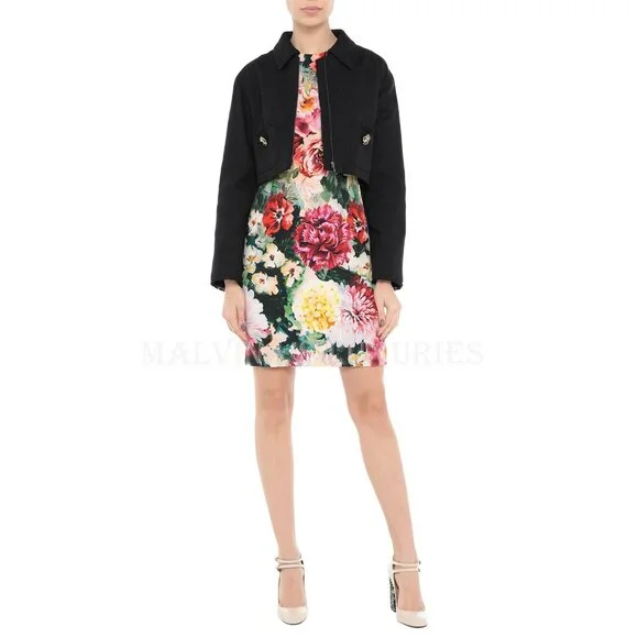 DOLCE & GABBANA JACKET BLACK COTTON BLEND CROPPED JEWELED BUTTONS sz 42 6